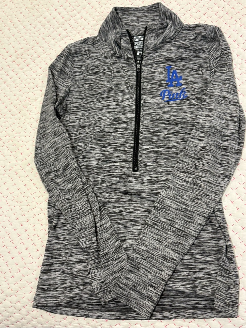 ⚾️⚾️PINK Victoria's Secret LA Dodgers Gray Heather Quarter Zip w/ logo. XS ⚾️⚾️
